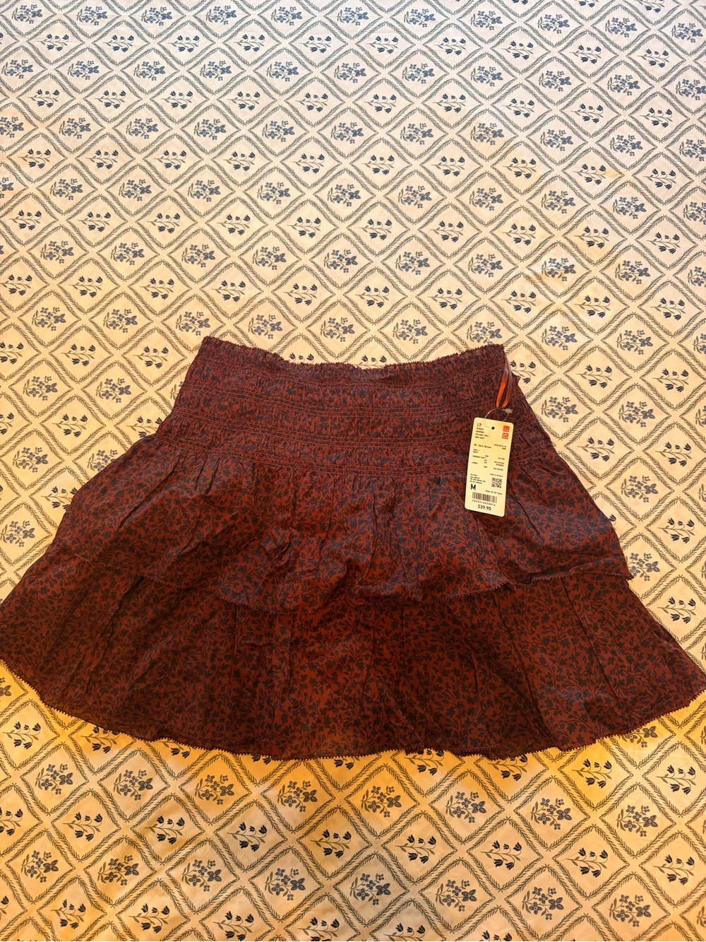 Uniqlo Burgundy Floral Tiered Mini Skirt